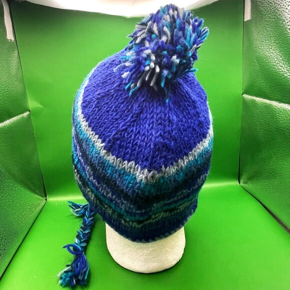 Gypsy Rose Handmade Knit Beanie Hat Chullo Fleece Lined Pom Braids Peruvian Boho - Picture 6 of 12